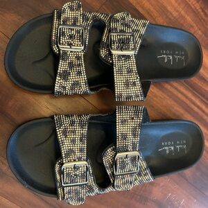 Nicole Miller Women’s Rhinestone Buckle Slide Sandals size US 9 UK 40